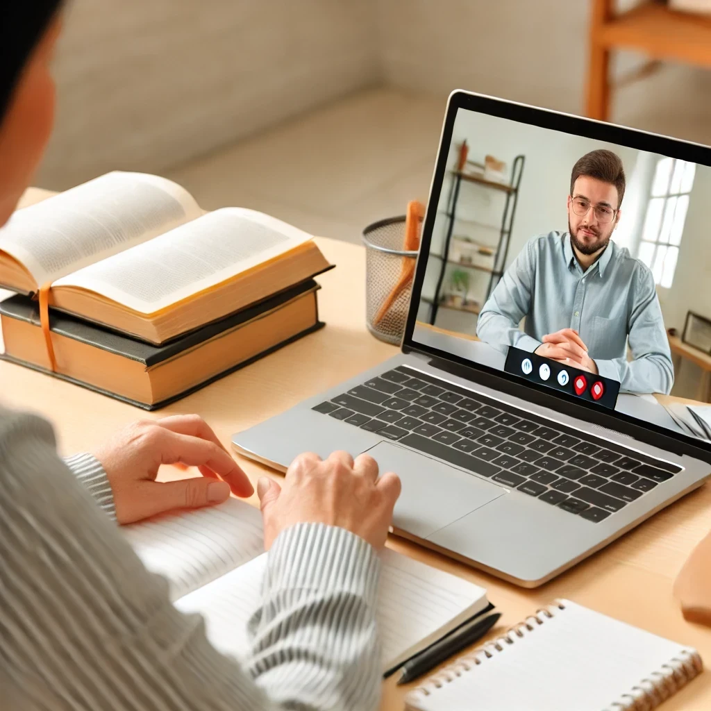 online tutor conducting a virtual lesson with a student
