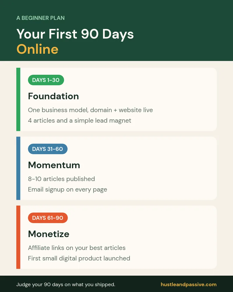 First 90 days online: a beginner plan in three 30-day phases