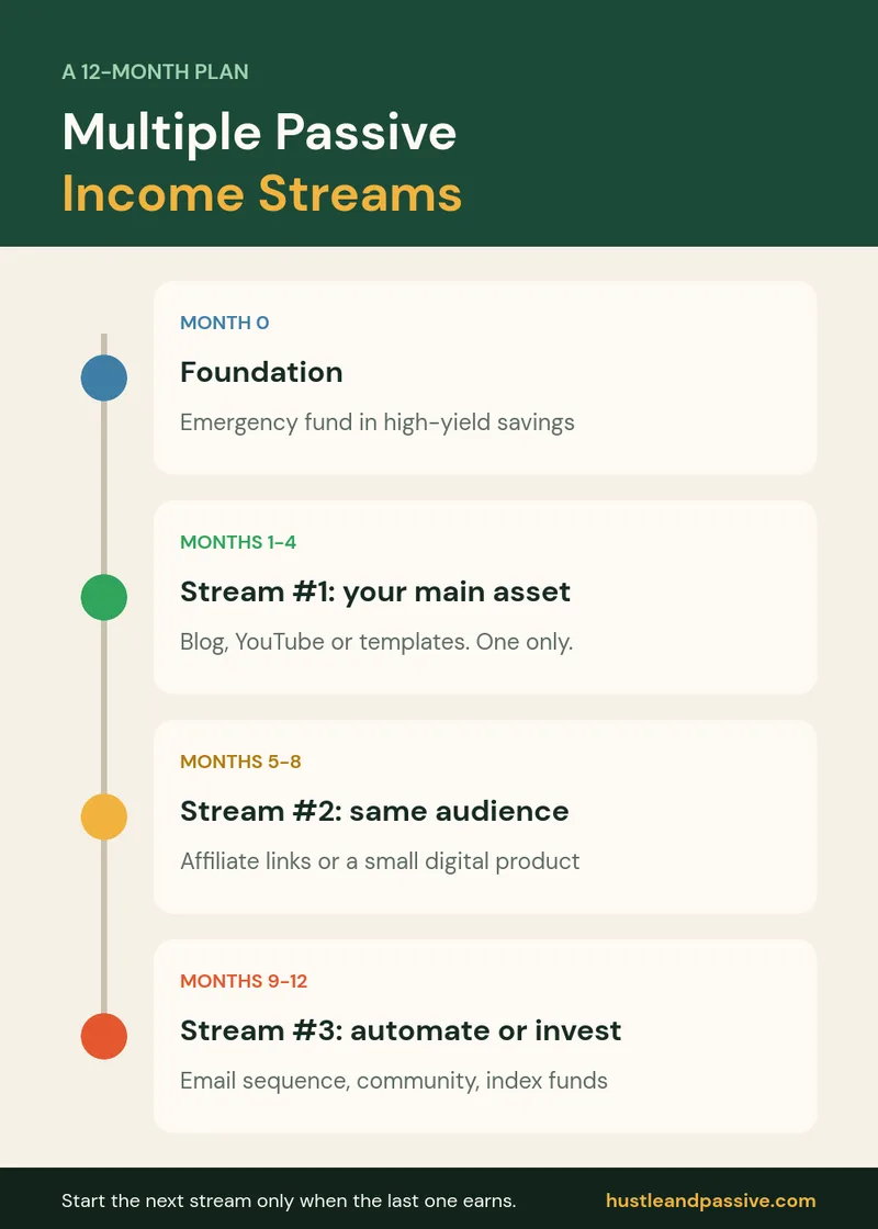Multiple passive income streams: a 12-month plan from foundation to three streams