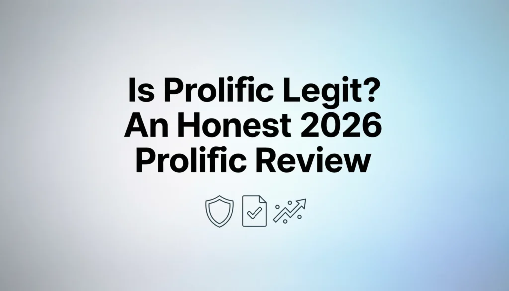 Cover graphic with the title “Is Prolific Legit? An Honest 2026 Prolific Review” and three line icons: a shield, a checked document, and a rising graph. Both versions include the full on‑image title (so scre