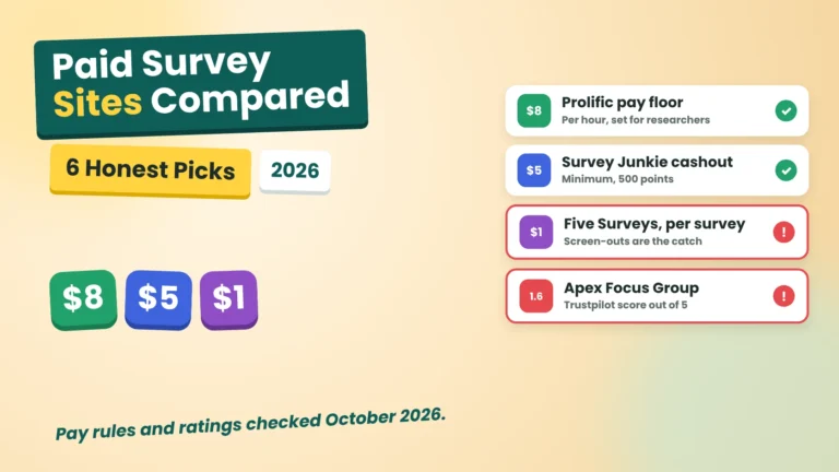 Paid Survey Sites: 6 Honest Picks, What They Pay and 1 to Skip (2026)